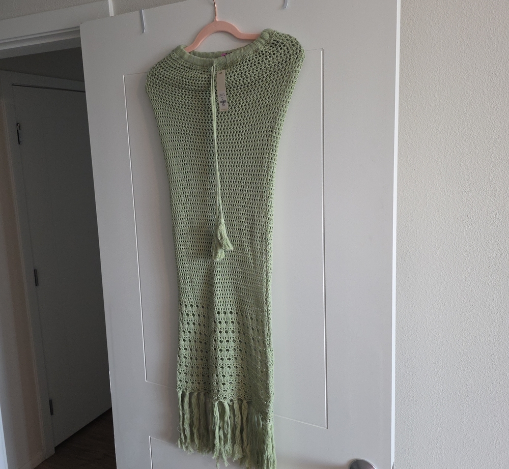 Francesca's Collections Light Green Open-Knit Fringe Cover UP